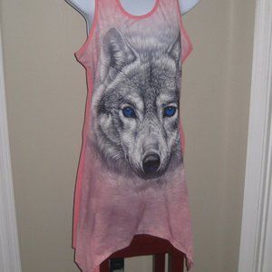 G M Swimsuit Coverup Wolf Head w/bling! Peach color, Poly/Spandex, NWOT - Large